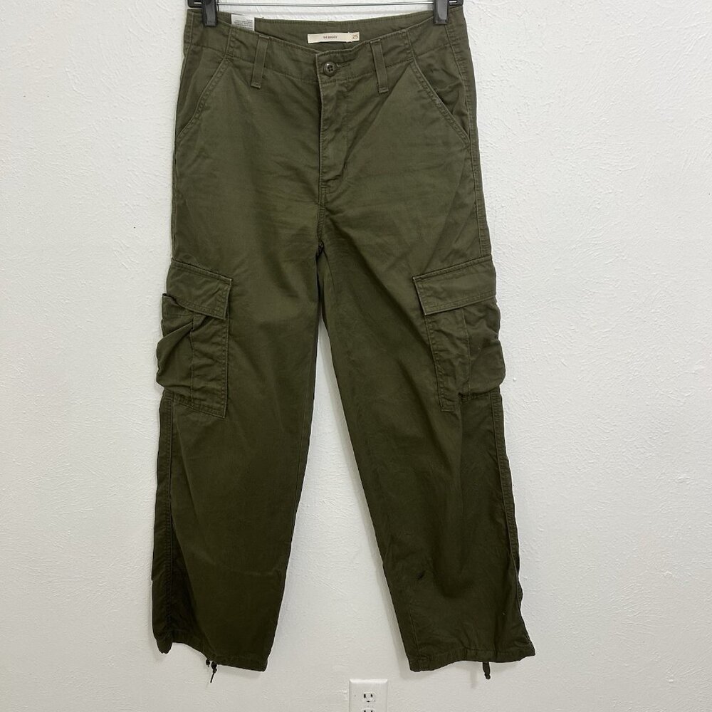 Levis Pants Sz 25 Green '94 Baggy Utility Cargo Drawstring Leg Streetwear Skater - Picture 3 of 14
